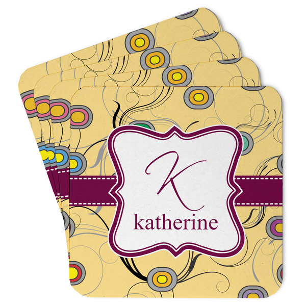 Custom Ovals & Swirls Paper Coasters w/ Name and Initial
