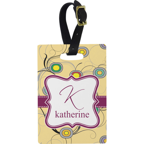 Custom Ovals & Swirls Plastic Luggage Tag - Rectangular w/ Name and Initial
