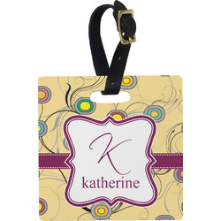 Ovals & Swirls Plastic Luggage Tag - Square w/ Name and Initial