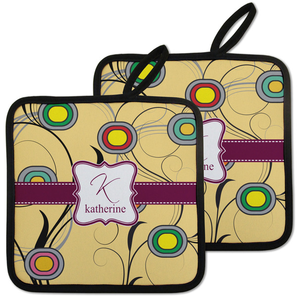 Custom Ovals & Swirls Pot Holders - Set of 2 w/ Name and Initial
