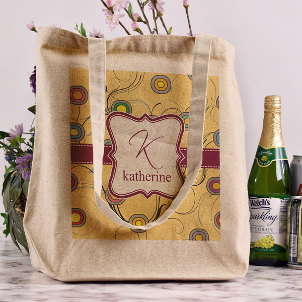 Ovals & Swirls Reusable Cotton Grocery Bag - In Context