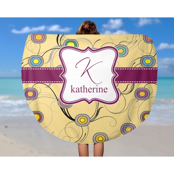 Ovals & Swirls Round Beach Towel - In Use