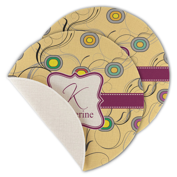 Custom Ovals & Swirls Round Linen Placemat - Single Sided - Set of 4 (Personalized)