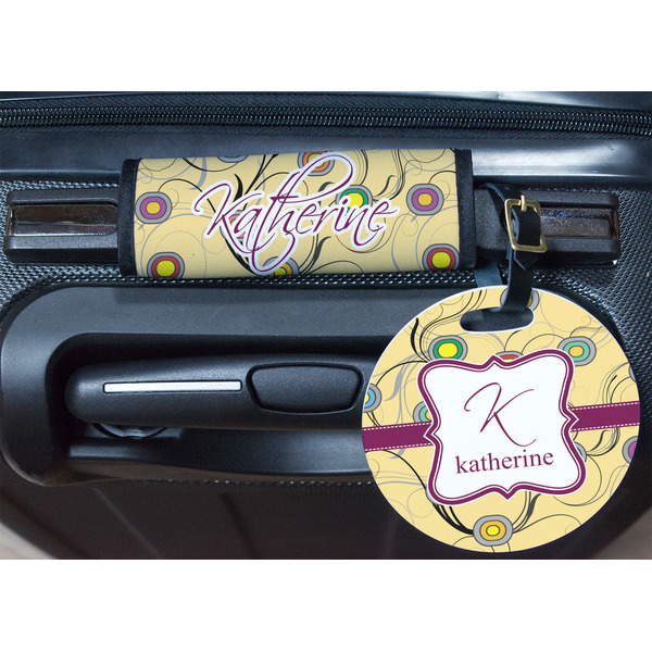 Ovals & Swirls Round Luggage Tag & Handle Wrap - In Context