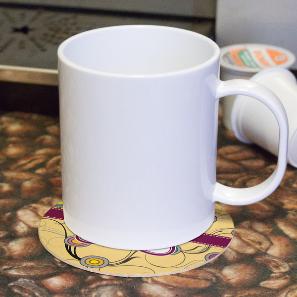 Ovals & Swirls Round Paper Coaster - With Mug