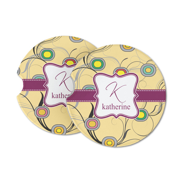 Custom Ovals & Swirls Sandstone Car Coasters - Set of 2 (Personalized)