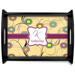 Ovals & Swirls Black Wooden Tray - Large (Personalized)