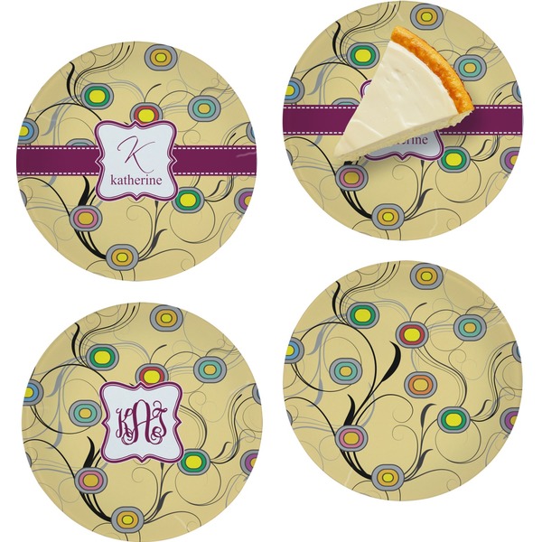 Custom Ovals & Swirls Set of 4 Glass Appetizer / Dessert Plate 8" (Personalized)