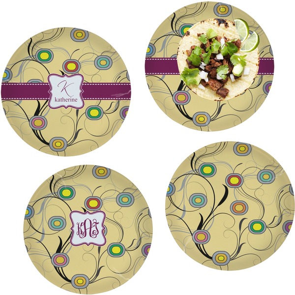 Custom Ovals & Swirls Set of 4 Glass Lunch / Dinner Plate 10" (Personalized)