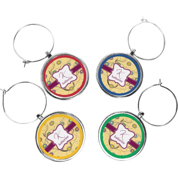 Custom Ovals & Swirls Wine Charms (Set of 4) (Personalized)