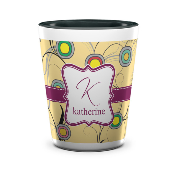 Custom Ovals & Swirls Ceramic Shot Glass - 1.5 oz - Two Tone - Set of 4 (Personalized)