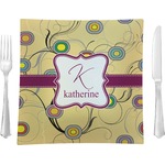 Ovals & Swirls 9.5" Glass Square Lunch / Dinner Plate- Single or Set of 4 (Personalized)