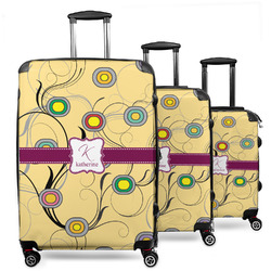Ovals & Swirls 3 Piece Luggage Set - 20" Carry On, 24" Medium Checked, 28" Large Checked (Personalized)