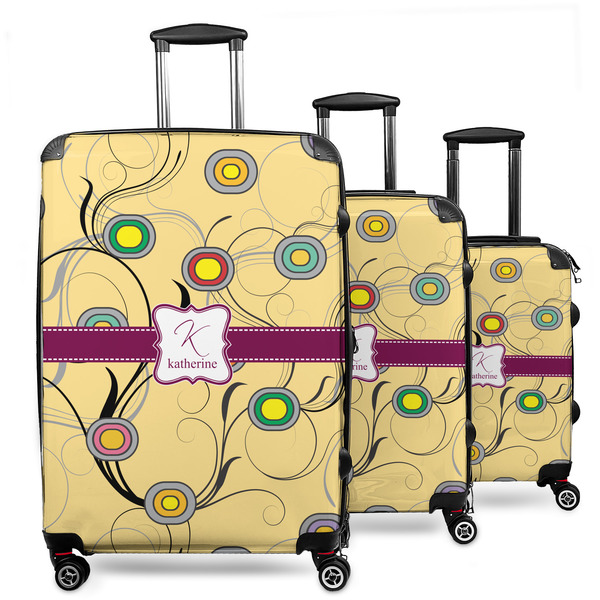 Custom Ovals & Swirls 3 Piece Luggage Set - 20" Carry On, 24" Medium Checked, 28" Large Checked (Personalized)