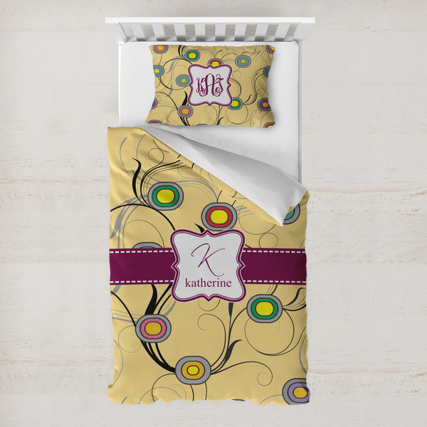 Custom Ovals & Swirls Toddler Bedding w/ Name and Initial