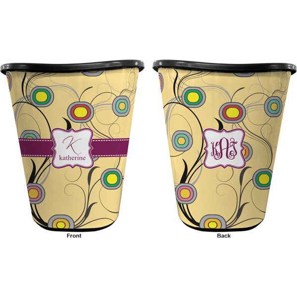 Ovals & Swirls Trash Can Black - Front and Back - Apvl