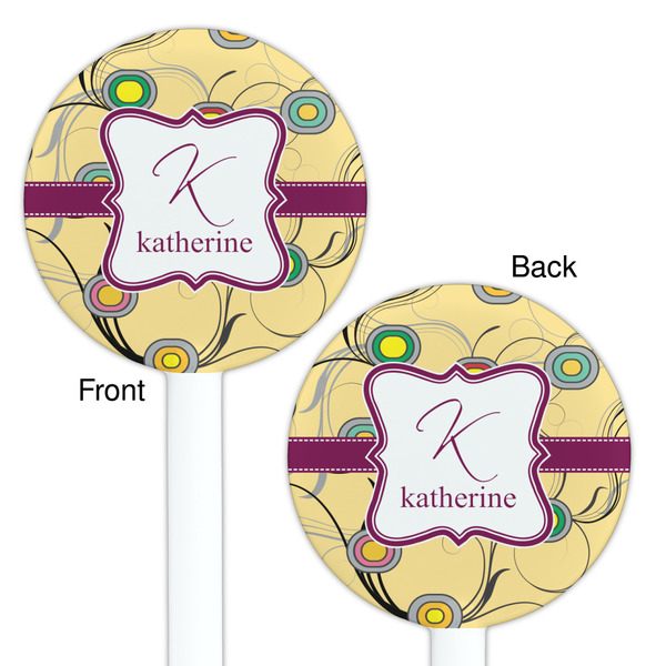 Ovals & Swirls White Plastic 5.5" Stir Stick - Double Sided - Round - Front & Back