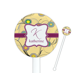 Ovals & Swirls 5.5" Round Plastic Stir Sticks - White - Single Sided (Personalized)