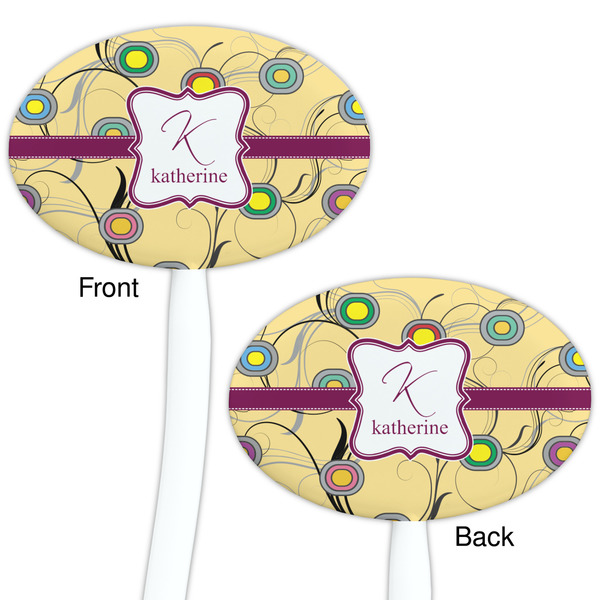 Ovals & Swirls White Plastic 7" Stir Stick - Double Sided - Oval - Front & Back