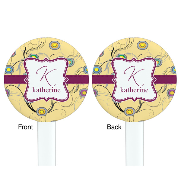 Ovals & Swirls White Plastic 7" Stir Stick - Double Sided - Round - Front & Back