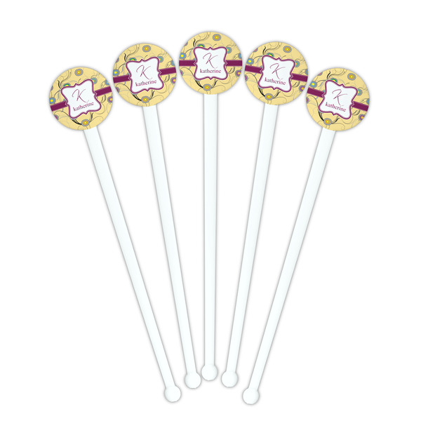 Ovals & Swirls White Plastic 7" Stir Stick - Round - Fan View