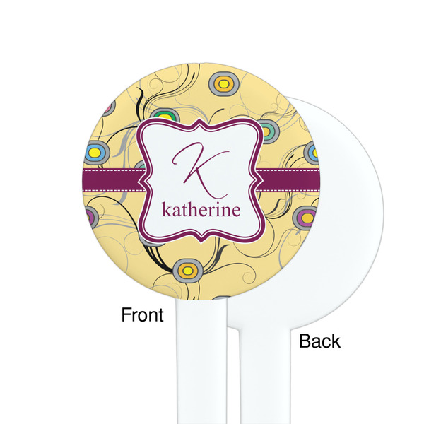 Ovals & Swirls White Plastic 7" Stir Stick - Single Sided - Round - Front & Back