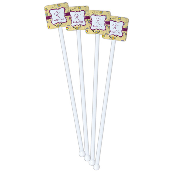Ovals & Swirls White Plastic Stir Stick - Double Sided - Square - Front
