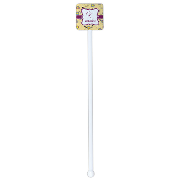 Ovals & Swirls White Plastic Stir Stick - Double Sided - Square - Single Stick