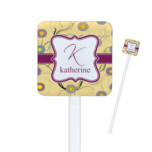 Custom Ovals & Swirls Square Plastic Stir Sticks (Personalized)