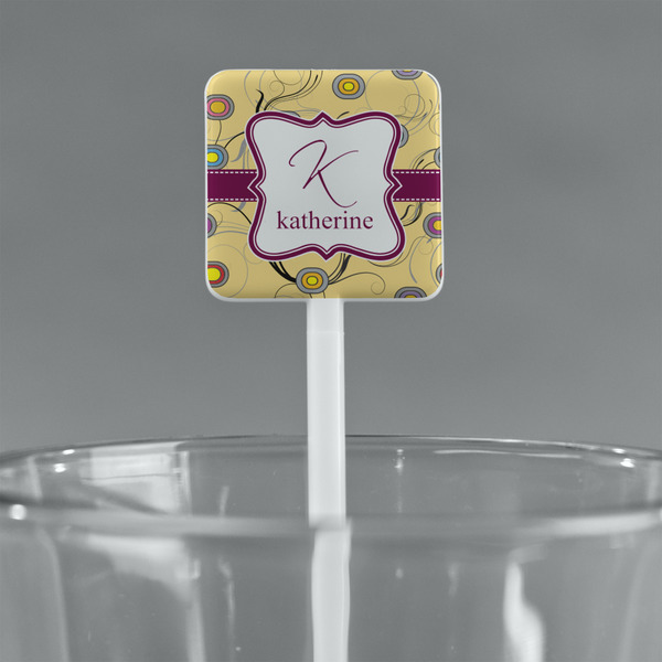 Ovals & Swirls White Plastic Stir Stick - Square - Main