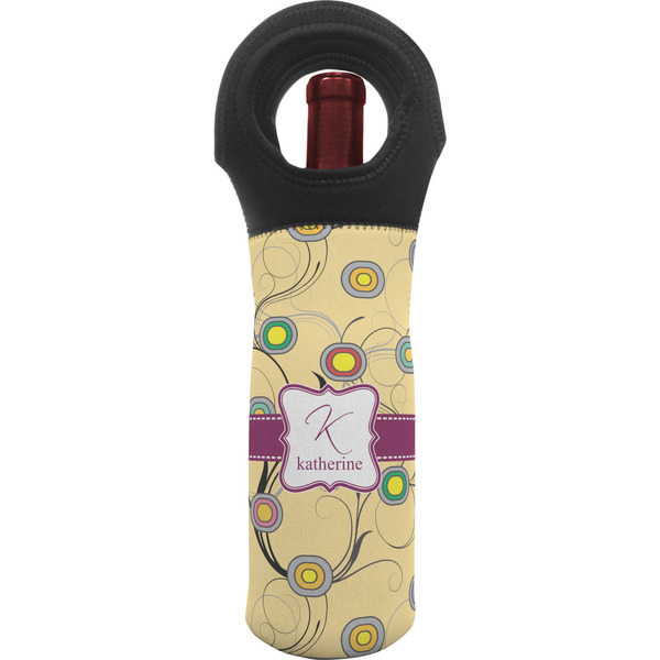 Custom Ovals & Swirls Wine Tote Bag w/ Name and Initial