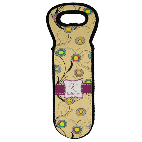 Custom Ovals & Swirls Wine Tote Bag w/ Name and Initial