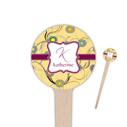 Ovals & Swirls 4" Round Wooden Food Picks - Single Sided (Personalized)