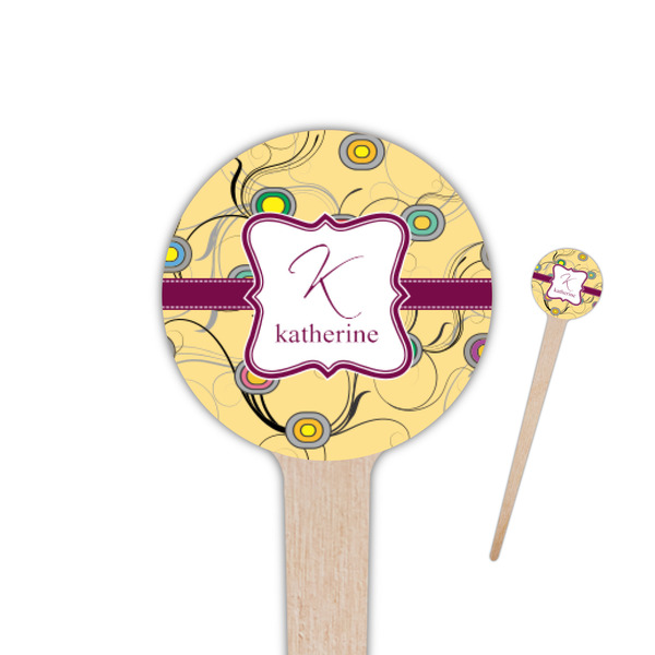 Custom Ovals & Swirls 4" Round Wooden Food Picks - Double Sided (Personalized)
