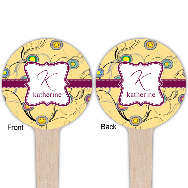 Ovals & Swirls Wooden 4" Food Pick - Round - Double Sided - Front & Back