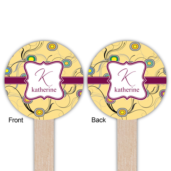Ovals & Swirls Wooden 6" Food Pick - Round - Double Sided - Front & Back