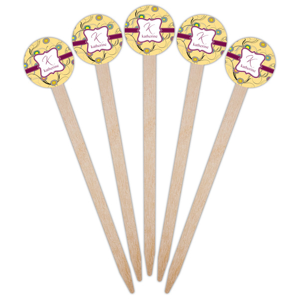 Ovals & Swirls Wooden 6" Food Pick - Round - Fan View