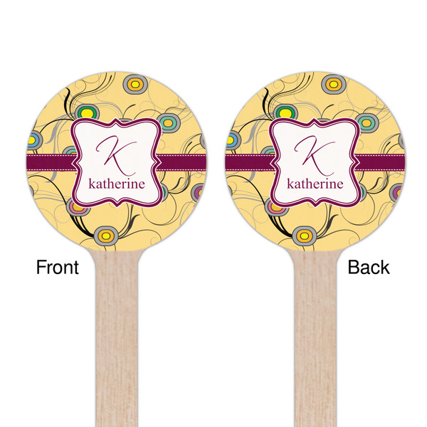 Ovals & Swirls Wooden 7.5" Stir Stick - Round - Double Sided - Front & Back