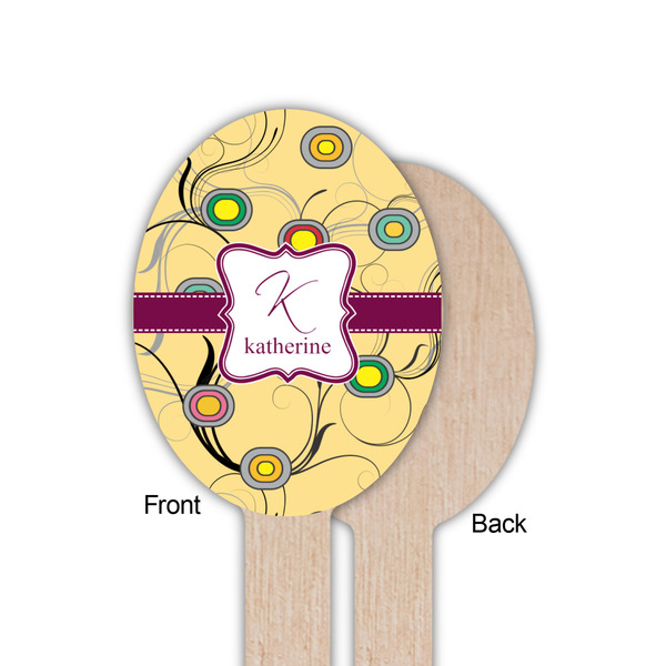 Ovals & Swirls Wooden Food Pick - Oval - Single Sided - Front & Back