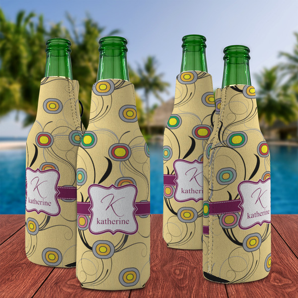 Ovals & Swirls Zipper Bottle Cooler - Set of 4 - LIFESTYLE