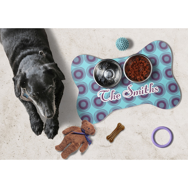 Concentric Circles Bone Shaped Mat w/ Food & Water