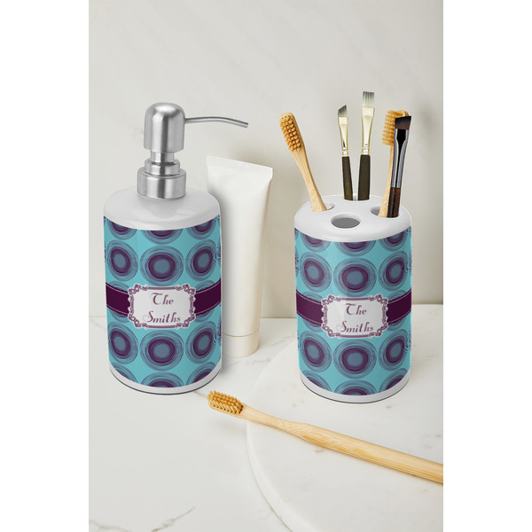 Concentric Circles Ceramic Bathroom Accessories - LIFESTYLE (toothbrush holder & soap dispenser)