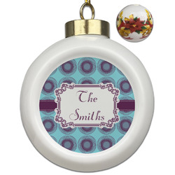 Concentric Circles Ceramic Ball Ornaments - Poinsettia Garland (Personalized)