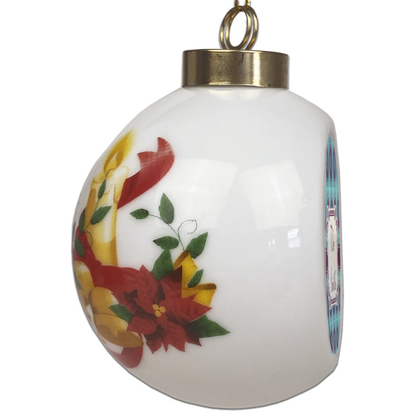 Concentric Circles Ceramic Christmas Ornament - Poinsettias (Side View)