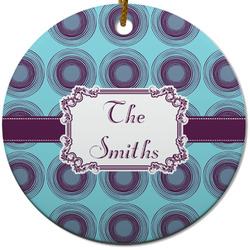 Concentric Circles Round Ceramic Ornament w/ Name or Text