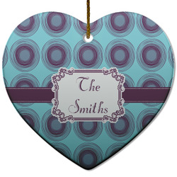 Concentric Circles Heart Ceramic Ornament w/ Name or Text