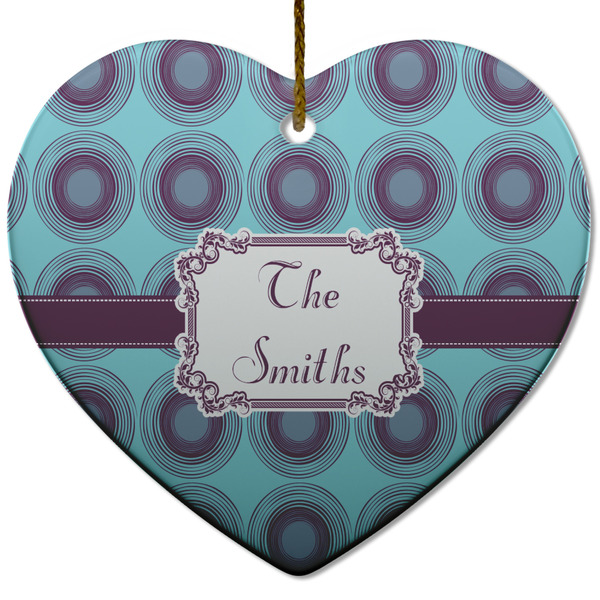 Custom Concentric Circles Heart Ceramic Ornament w/ Name or Text