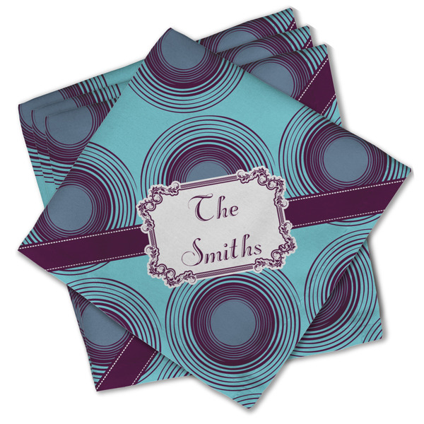 Custom Concentric Circles Cloth Cocktail Napkins - Set of 4 w/ Name or Text
