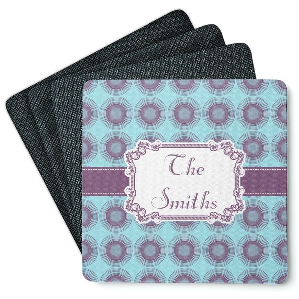 Custom Concentric Circles Square Rubber Backed Coasters - Set of 4 (Personalized)