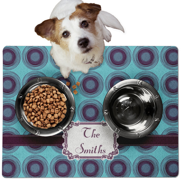 Custom Concentric Circles Dog Food Mat - Medium w/ Name or Text